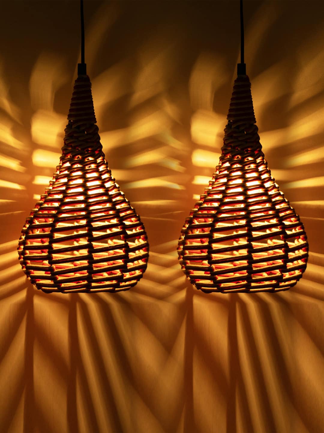 

ExclusiveLane Red & Beige 2 Pieces Cuboidal Iron Hanging Ceiling Lamps