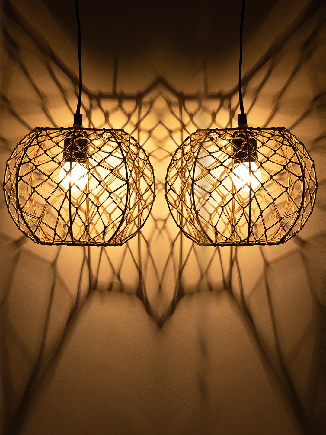 

ExclusiveLane Beige Set Of 2 Cylindrical Hanging Ceiling Lamps