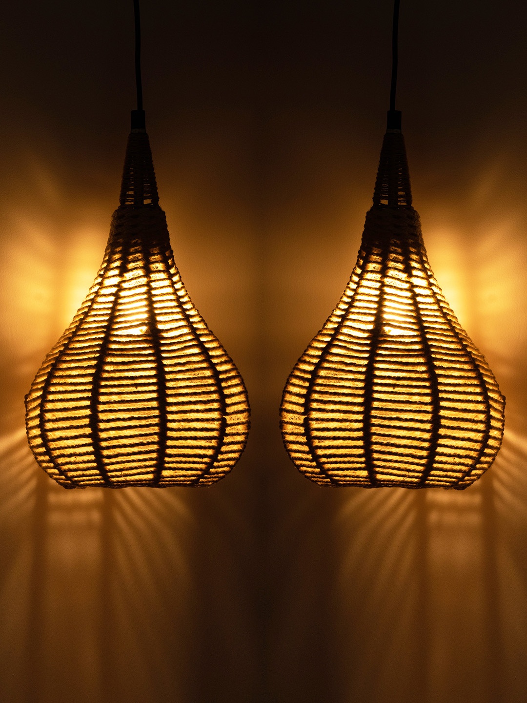

ExclusiveLane Beige Set Of 2 Luminescence Spherical Iron Hanging Pendant Lamp