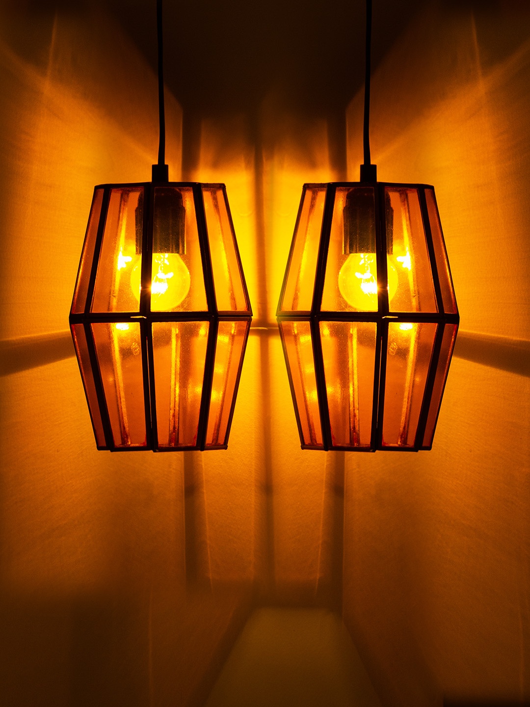 

ExclusiveLane Grey Set Of 2 Glass Fluorescence Conical Hanging Iron Pendant Lamp