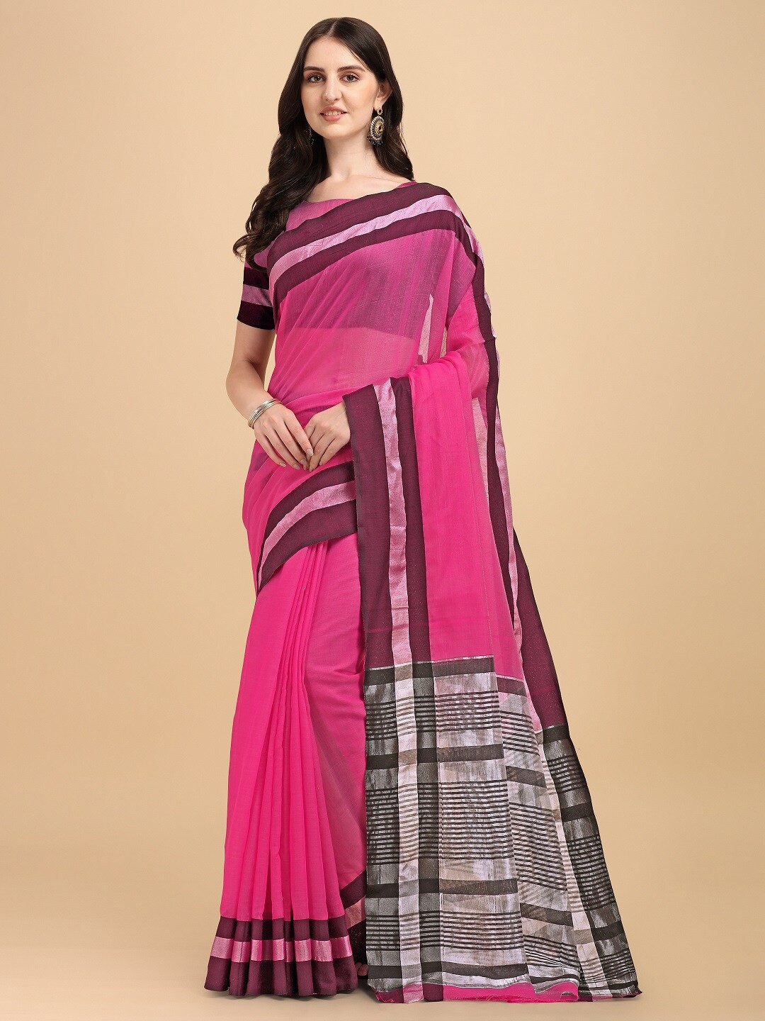 

Naishu Trendz Pure Silk Kanjeevaram Saree, Pink