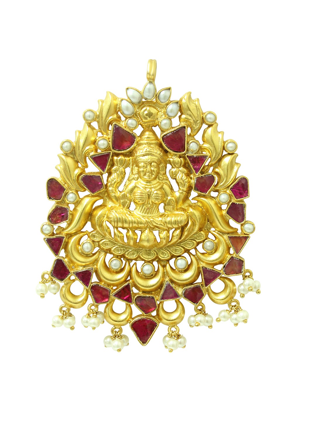 

ahilya 92.5 Sterling Silver & Gold-Plated Stone-Studded & Pearl Beaded Pendant