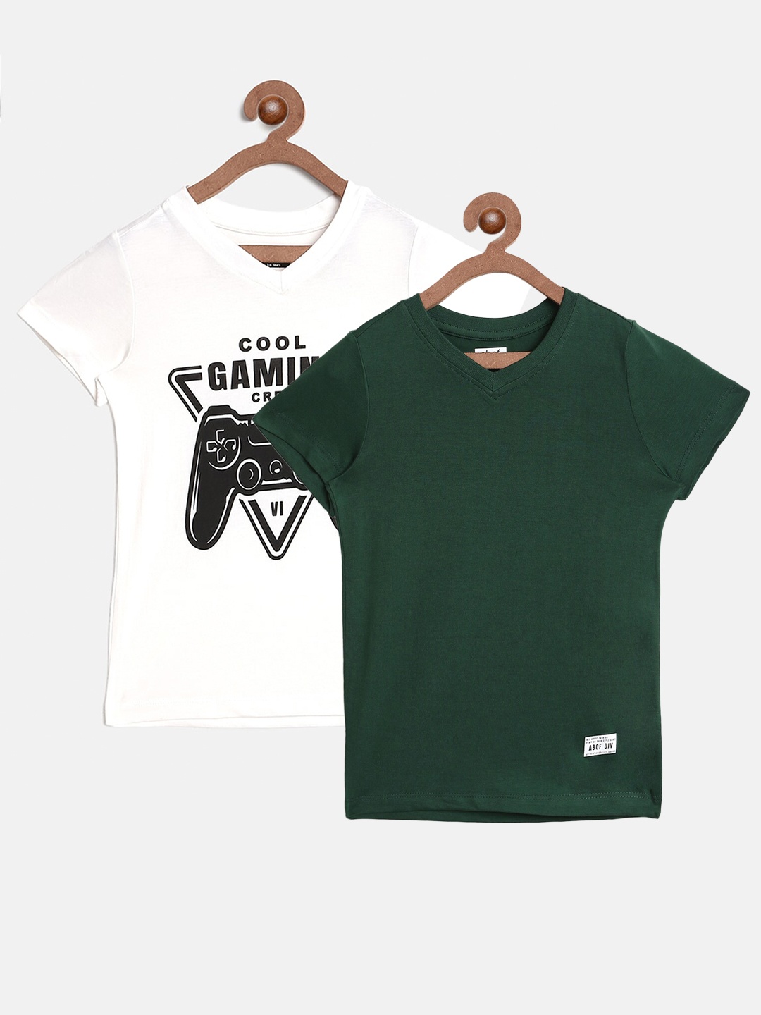 

abof Boys Pack of 2 Printed V-Neck Cotton T-shirt, White