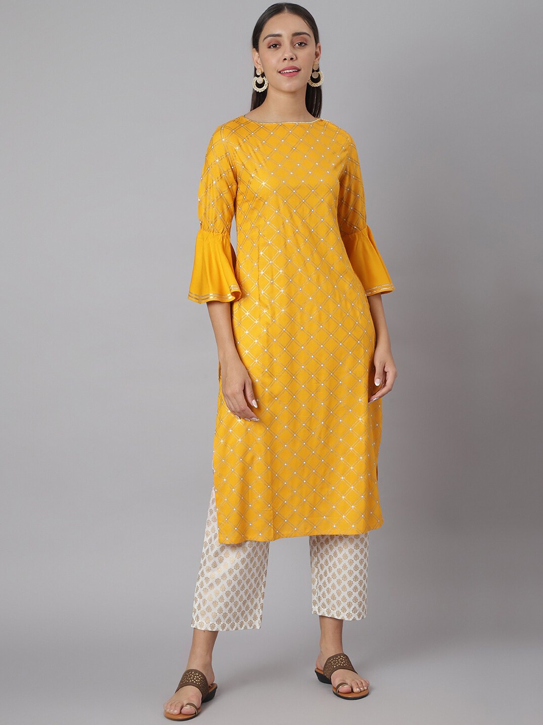 

Khushal K Ethnic Motifs Printed Kurta with Palazzos, Yellow