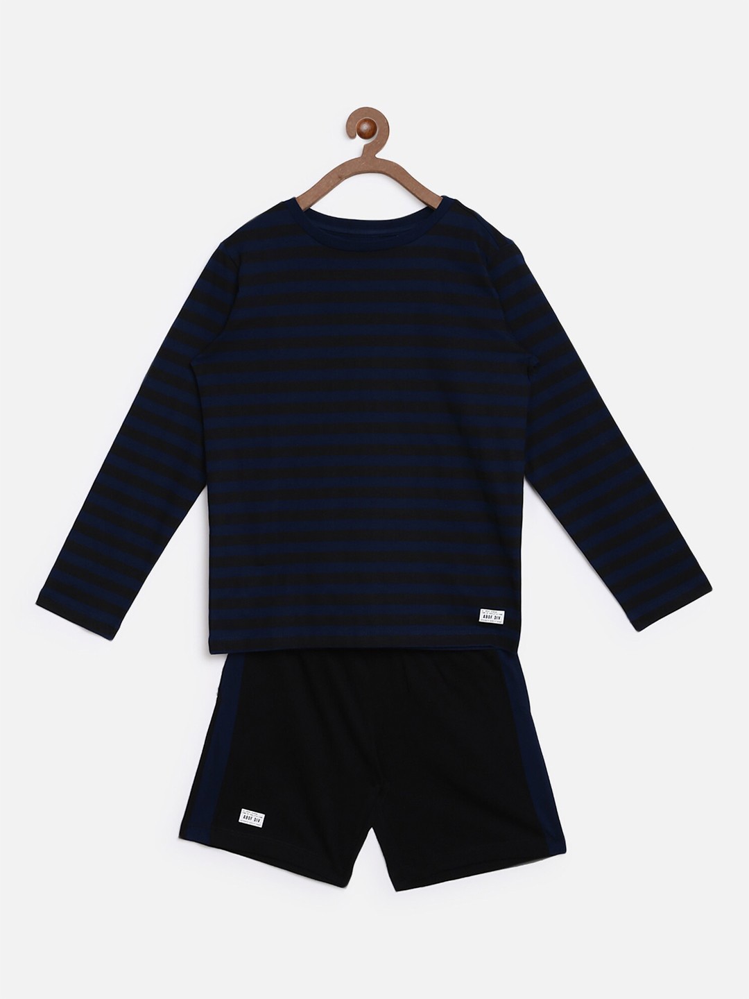 

abof Boys Striped Cotton T-shirt with Shorts, Navy blue