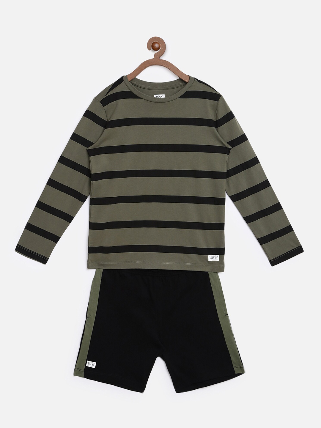 

abof Boys Striped Cotton T-shirt with Shorts, Olive