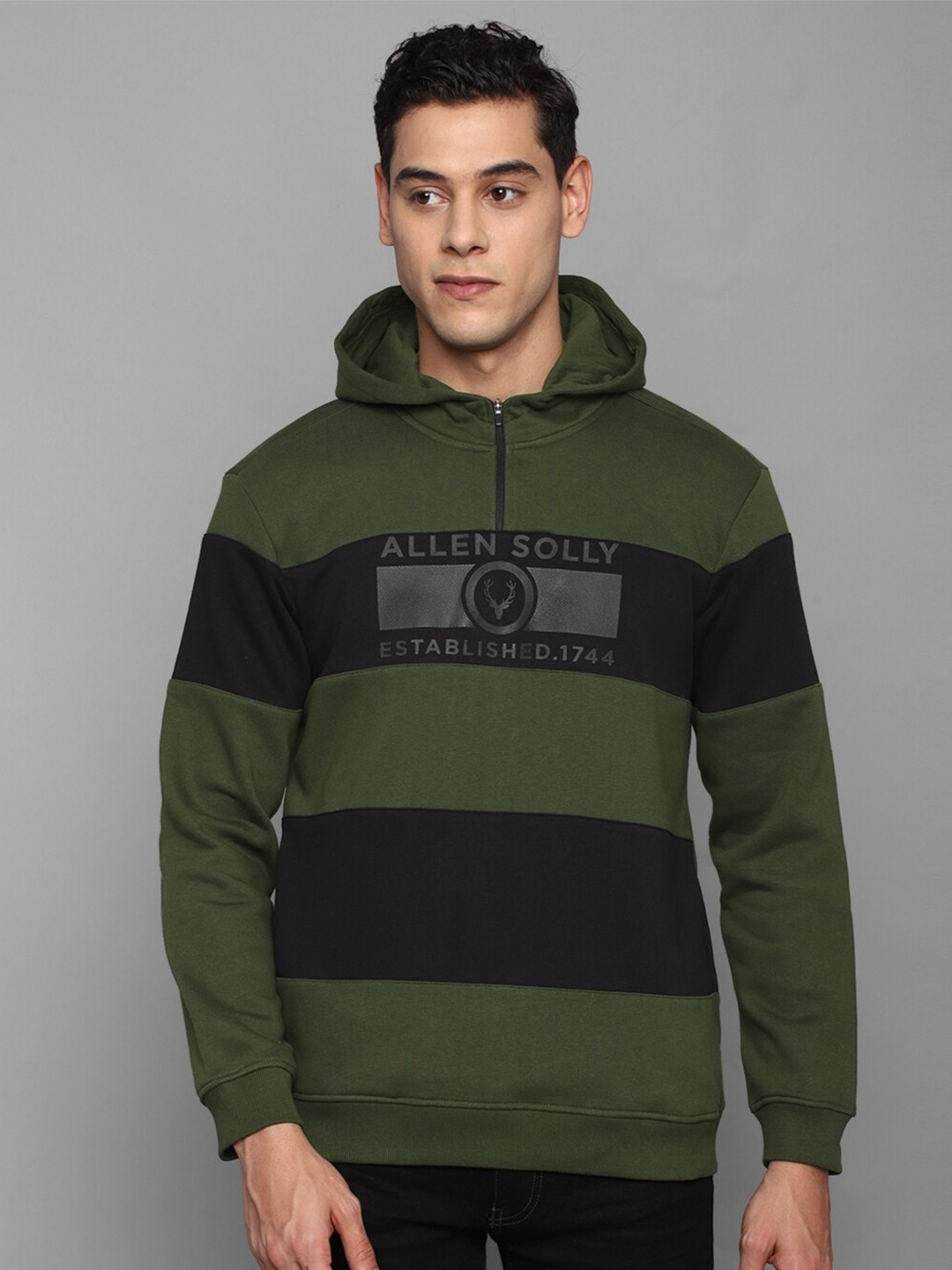 

Allen Solly Men Striped Hooded Cotton Sweatshirt, Green