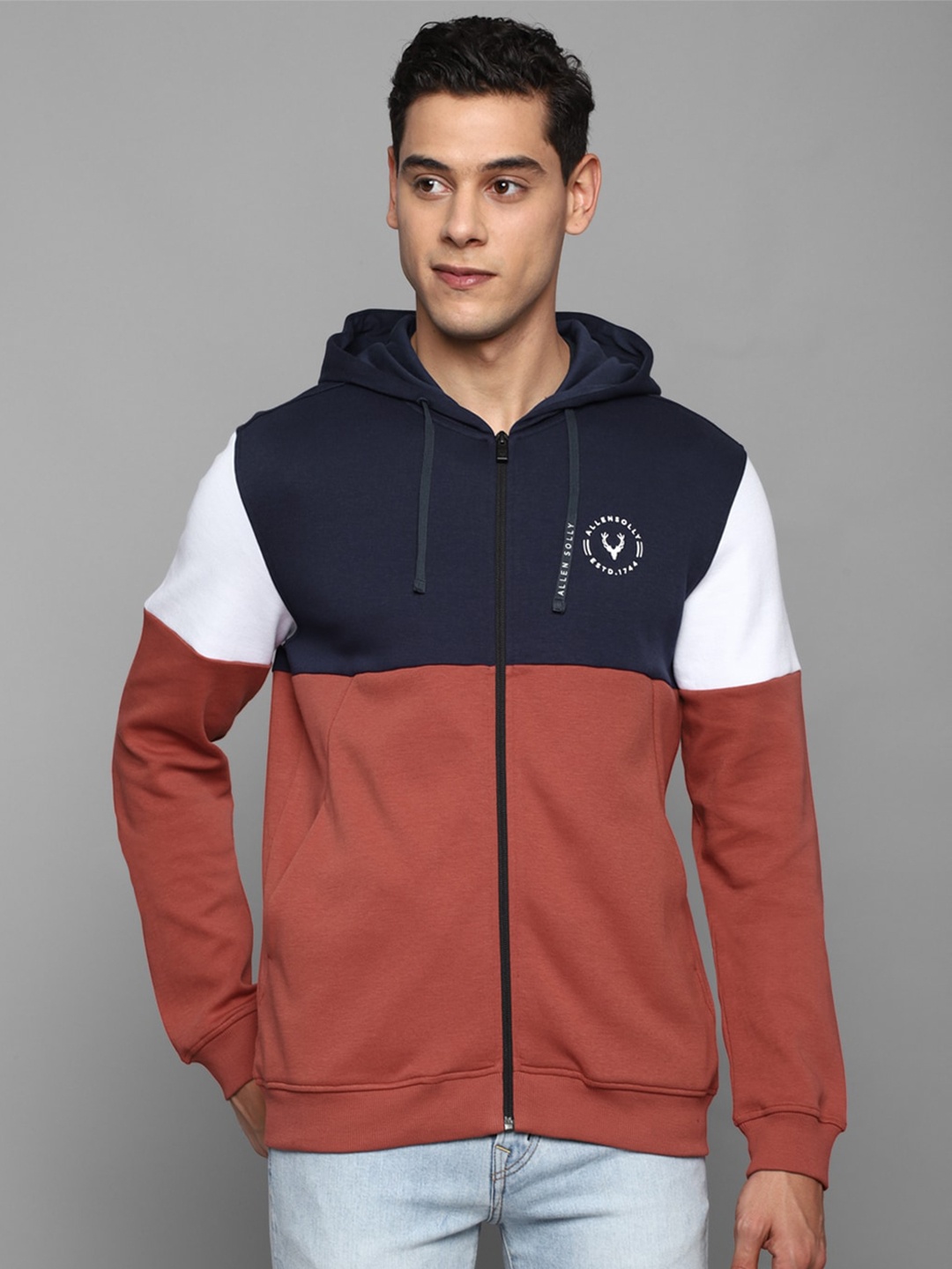 

Allen Solly Men Colourblocked Hooded Cotton Sweatshirt, Brown