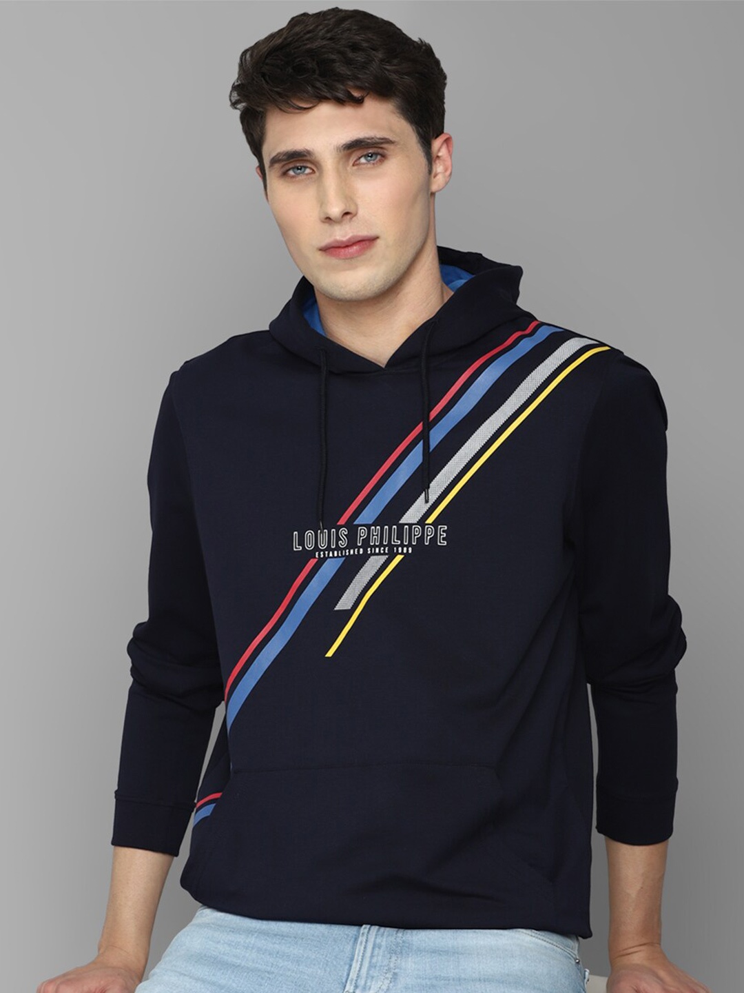 

Louis Philippe Sport Men Navy Blue Cotton Printed Hooded Sweatshirt