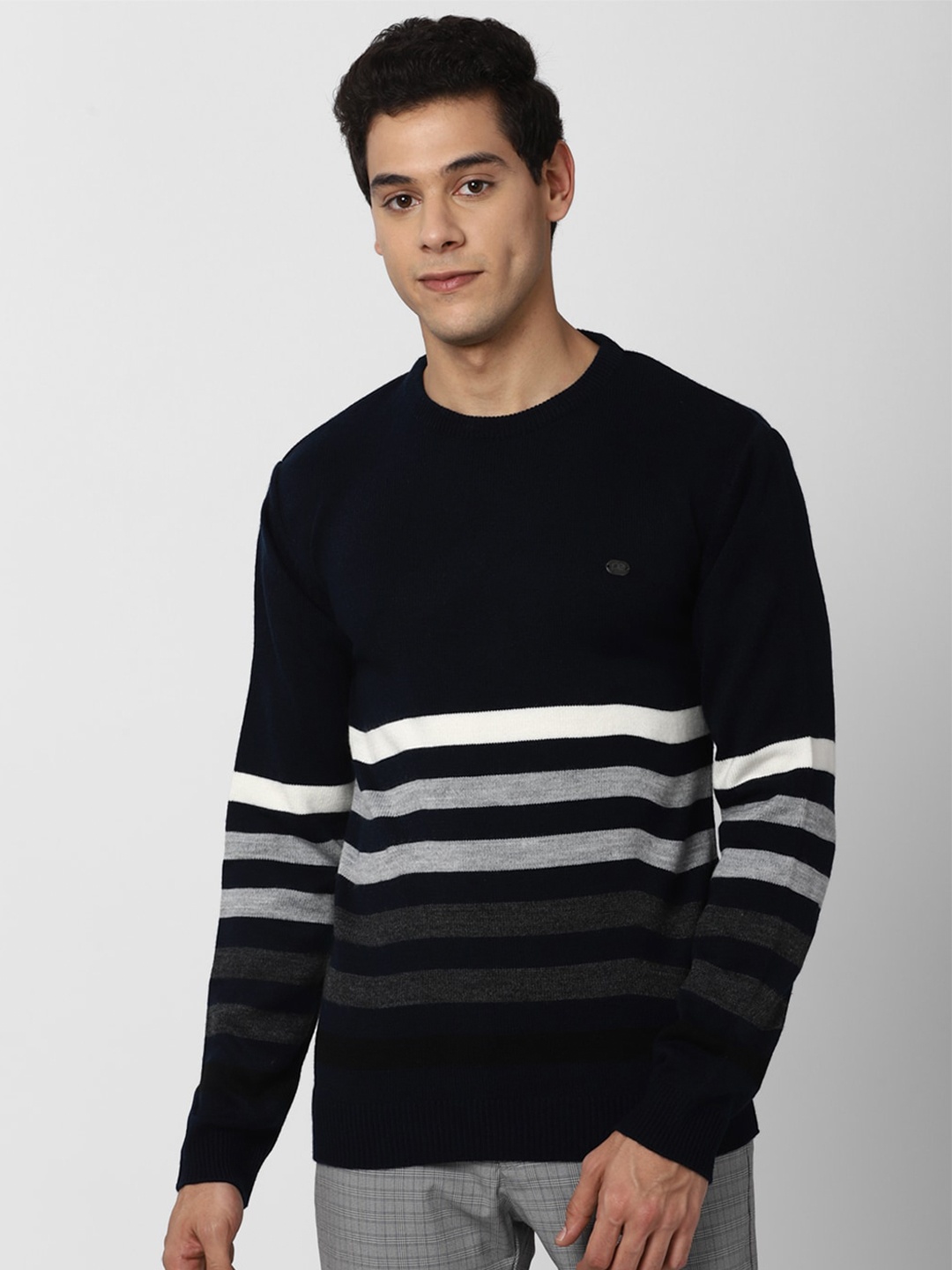 

Peter England Casuals Men Striped Acrylic Sweatshirt, Black