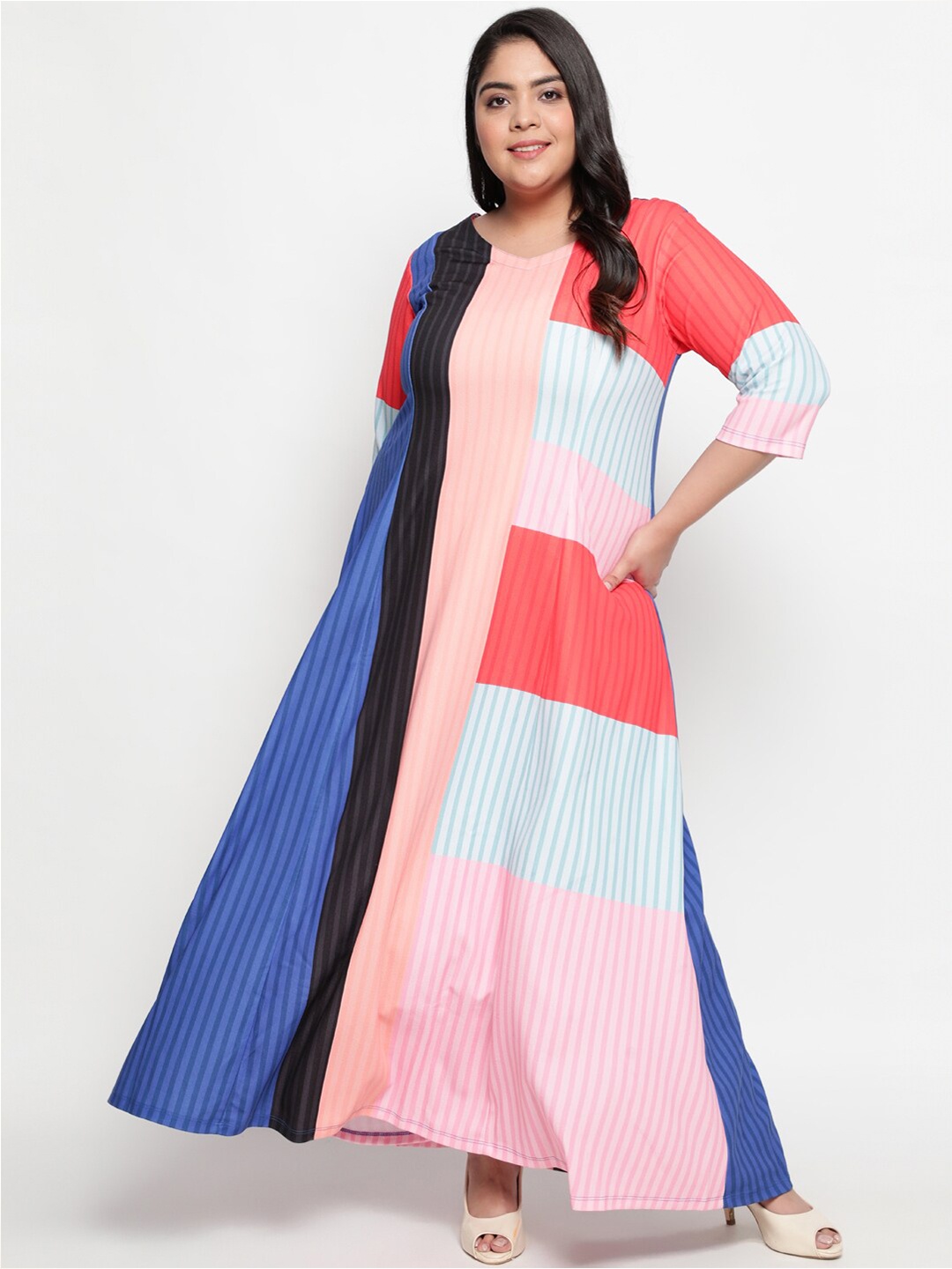 

Amydus Plus Size Colourblocked Round Neck Maxi Dress, Blue