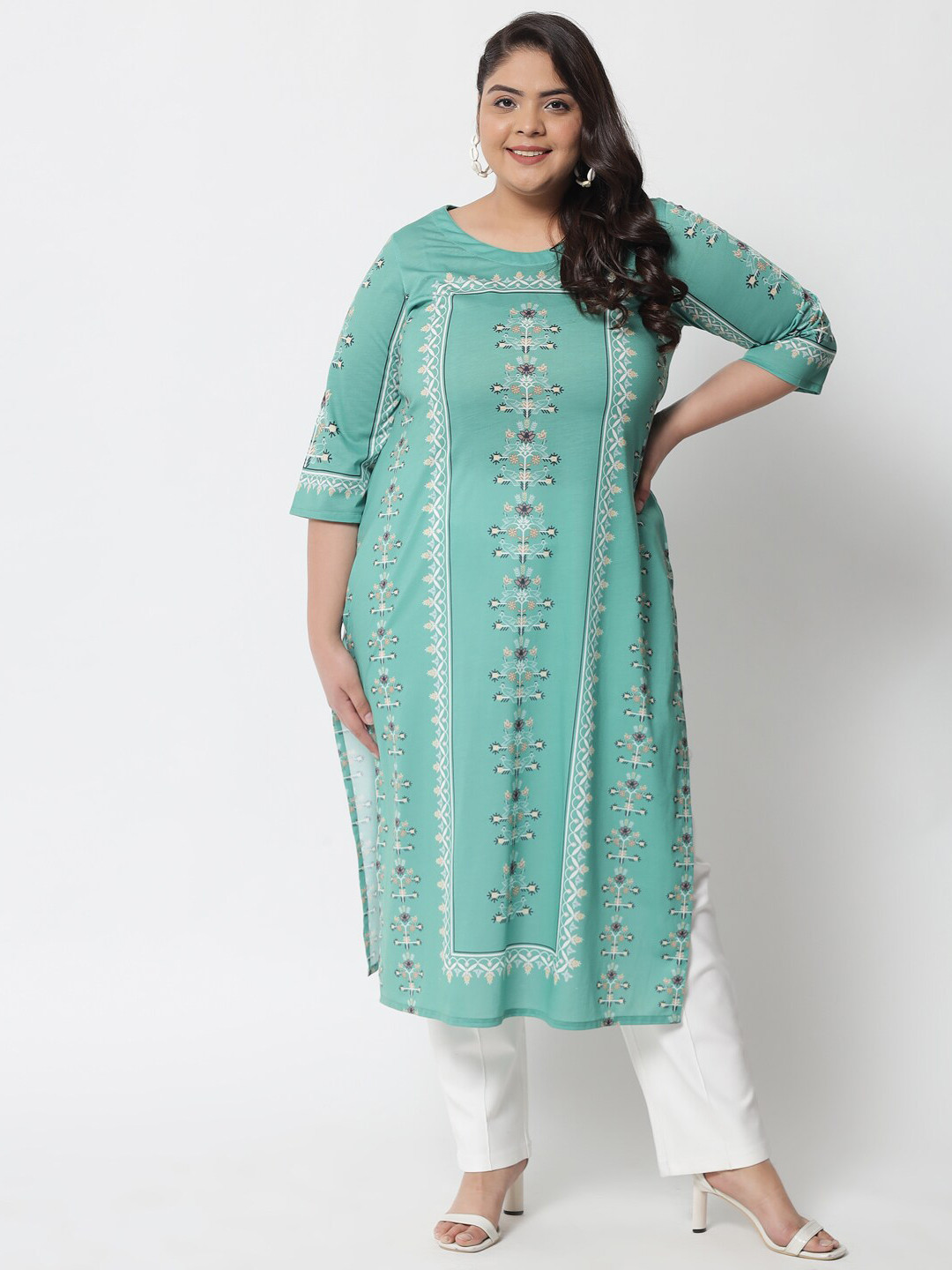 

Amydus Women Plus Size Floral Printed Kurta, Green