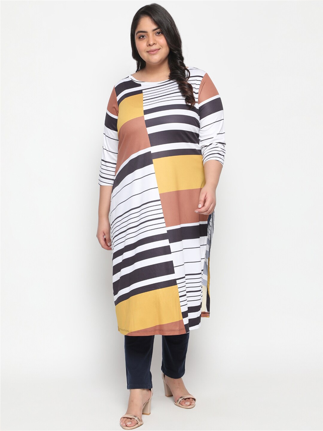 

Amydus Women Plus Size Colourblocked Regular Kurta, Yellow
