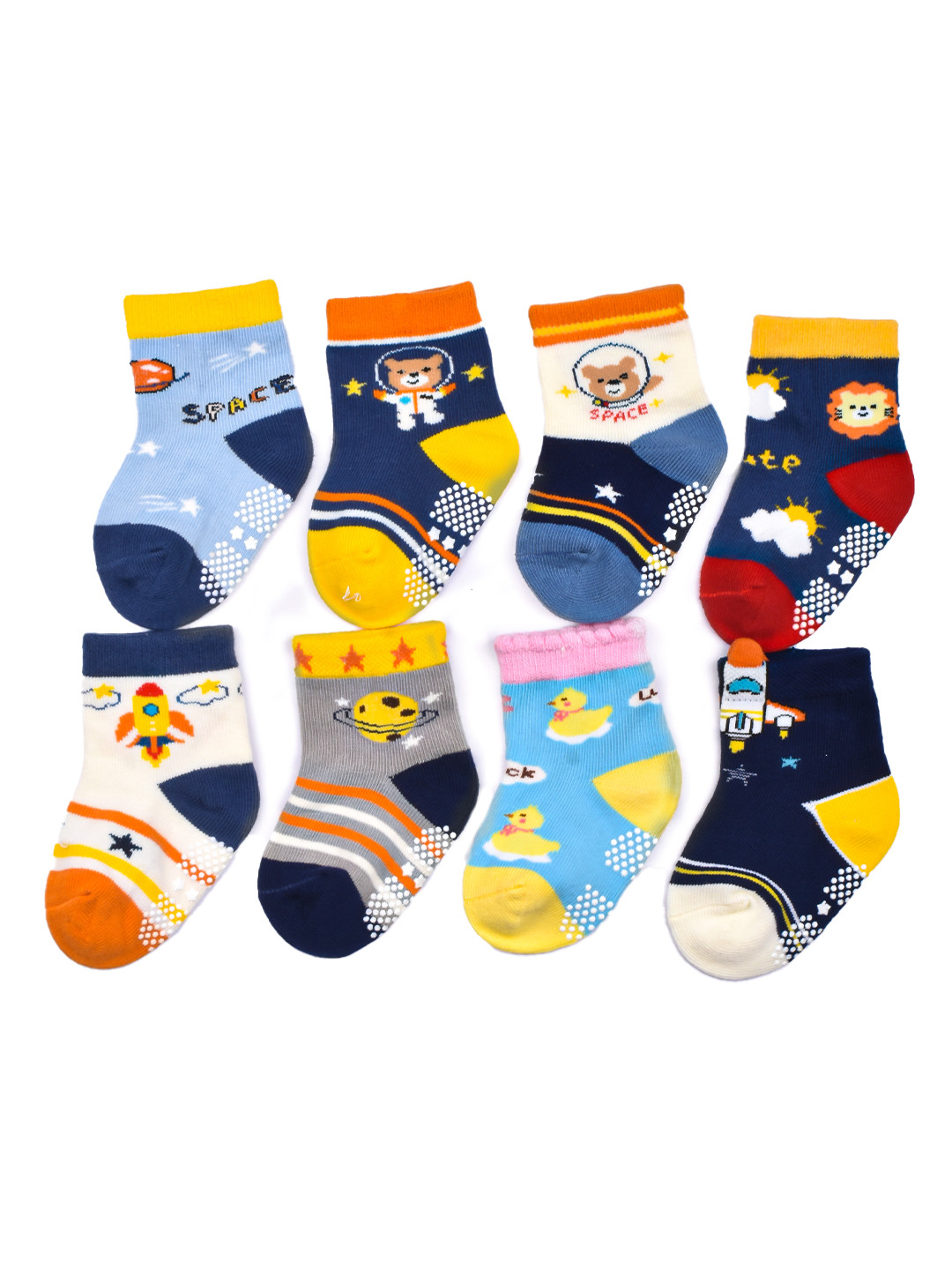 

FOOTPRINT 8 Pairs Infant Kids Unisex Multi-Colored Ankle-Length Assorted Antiskid Cotton Socks, Navy blue