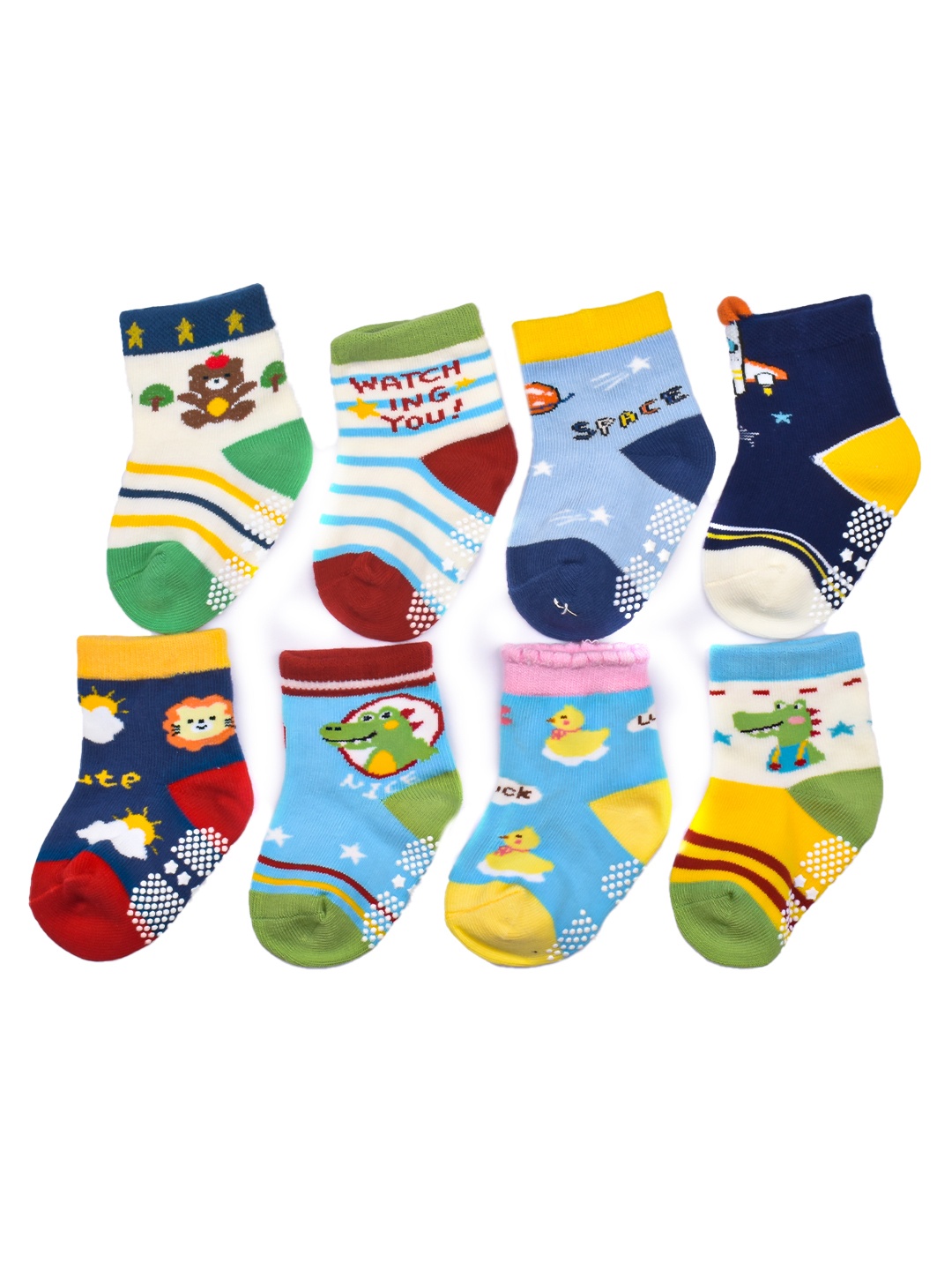

FOOTPRINT 8 Pairs Infant Kids Unisex Multi-Colored Ankle-Length Assorted Antiskid Cotton Socks, Brown