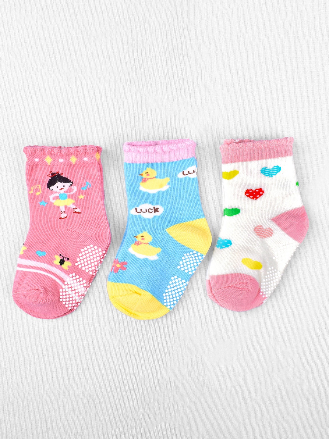 

FOOTPRINT 3 Pairs Infant Kids Unisex Multi-Colored Ankle-Length Assorted Antiskid Cotton Socks, Blue