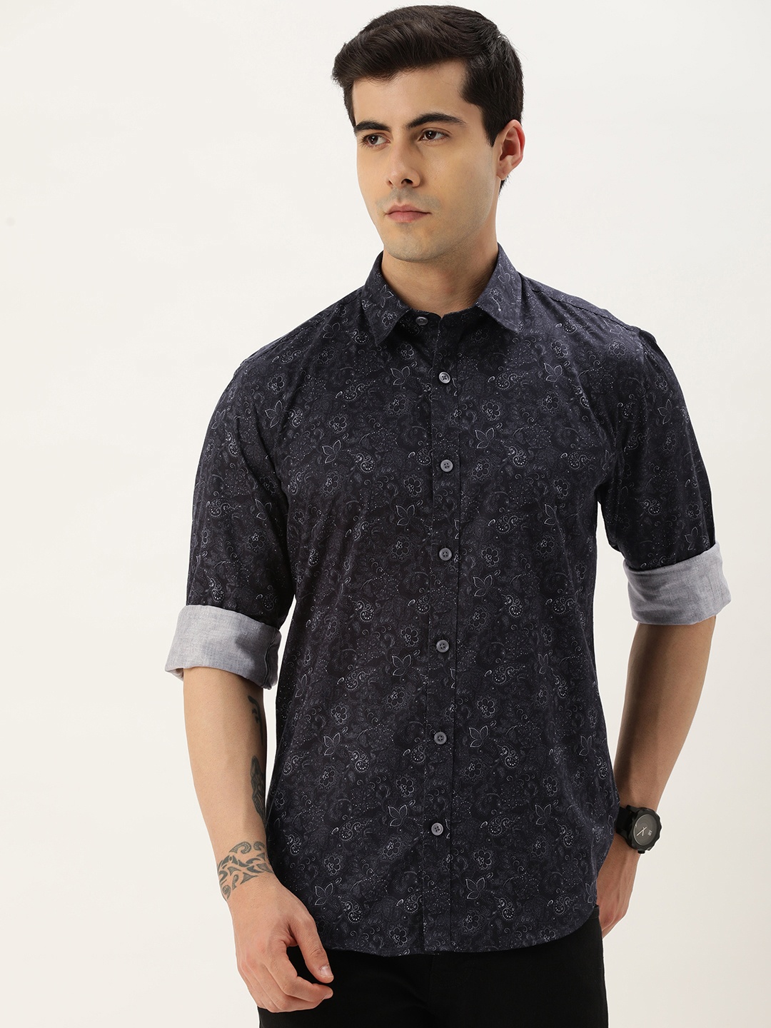 

Burnt Umber Standard Printed Regular Fit Casual Shirt, Blue