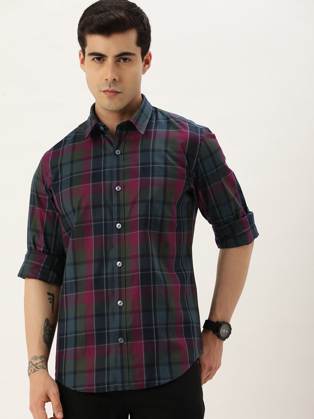 

Burnt Umber Standard Checked Regular Fit Casual Shirt, Multi