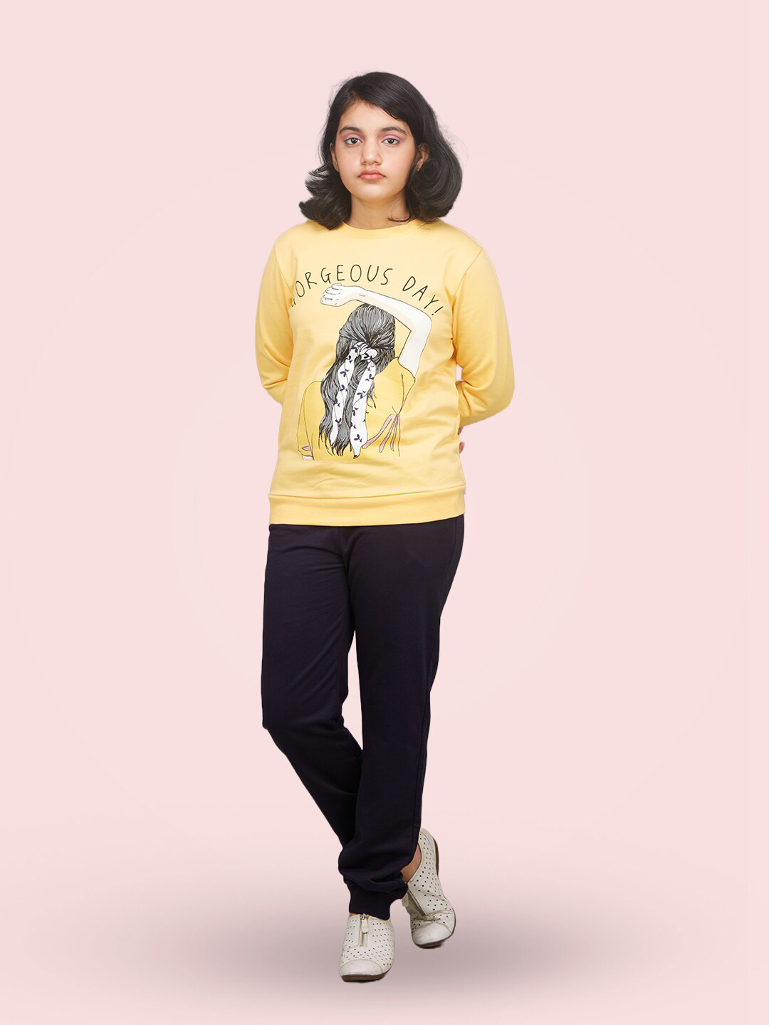 

Zalio Girls Printed Sweatshirt with Joggers, Yellow