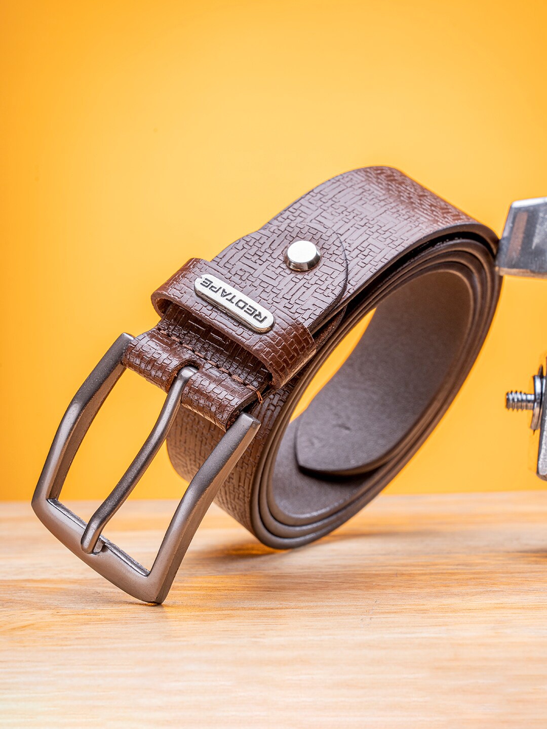 

Red Tape Men Textured Leather Tang Formal Belt, Brown