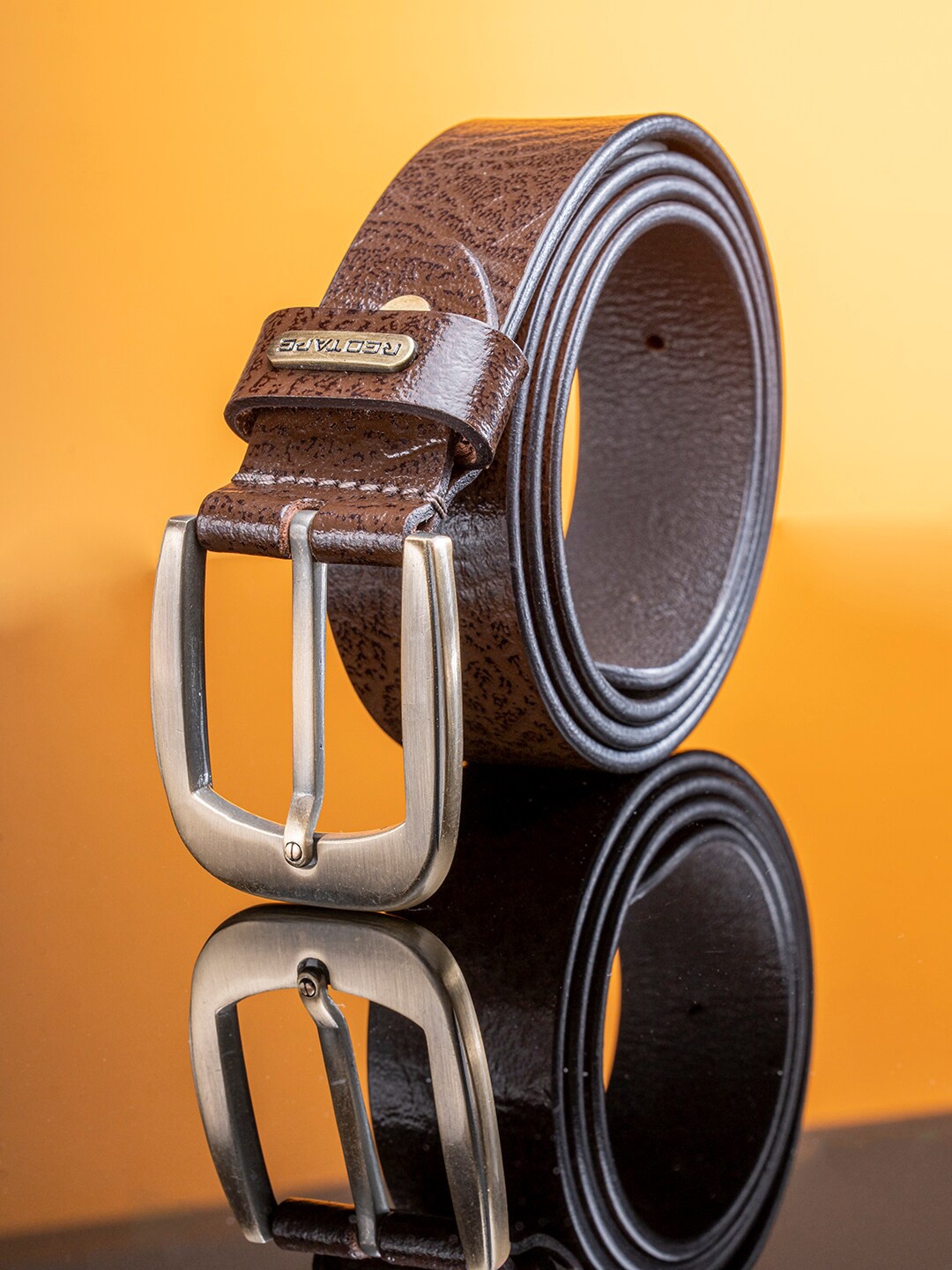 

Red Tape Men Textured Leather Formal Belt, Brown