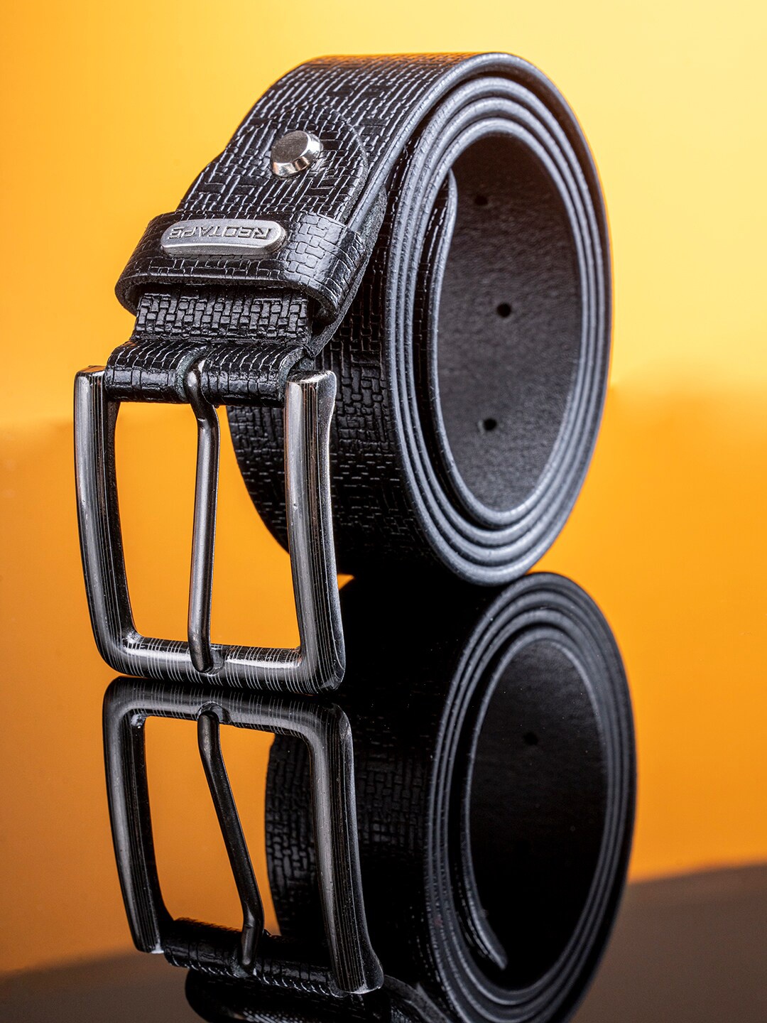 

Red Tape Men Textured Leather Belt, Black