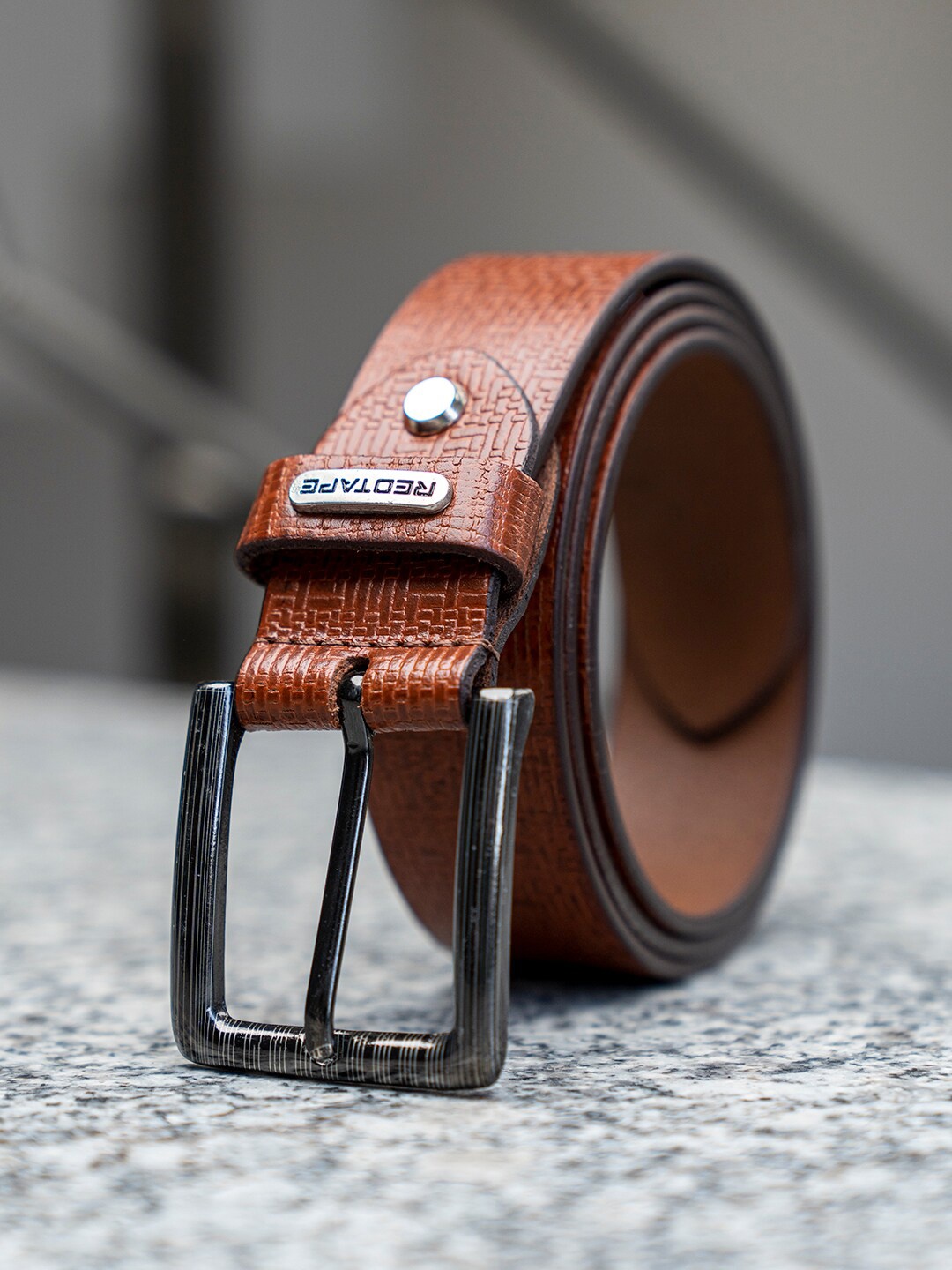 

Red Tape Men Tan Textured Leather Belt