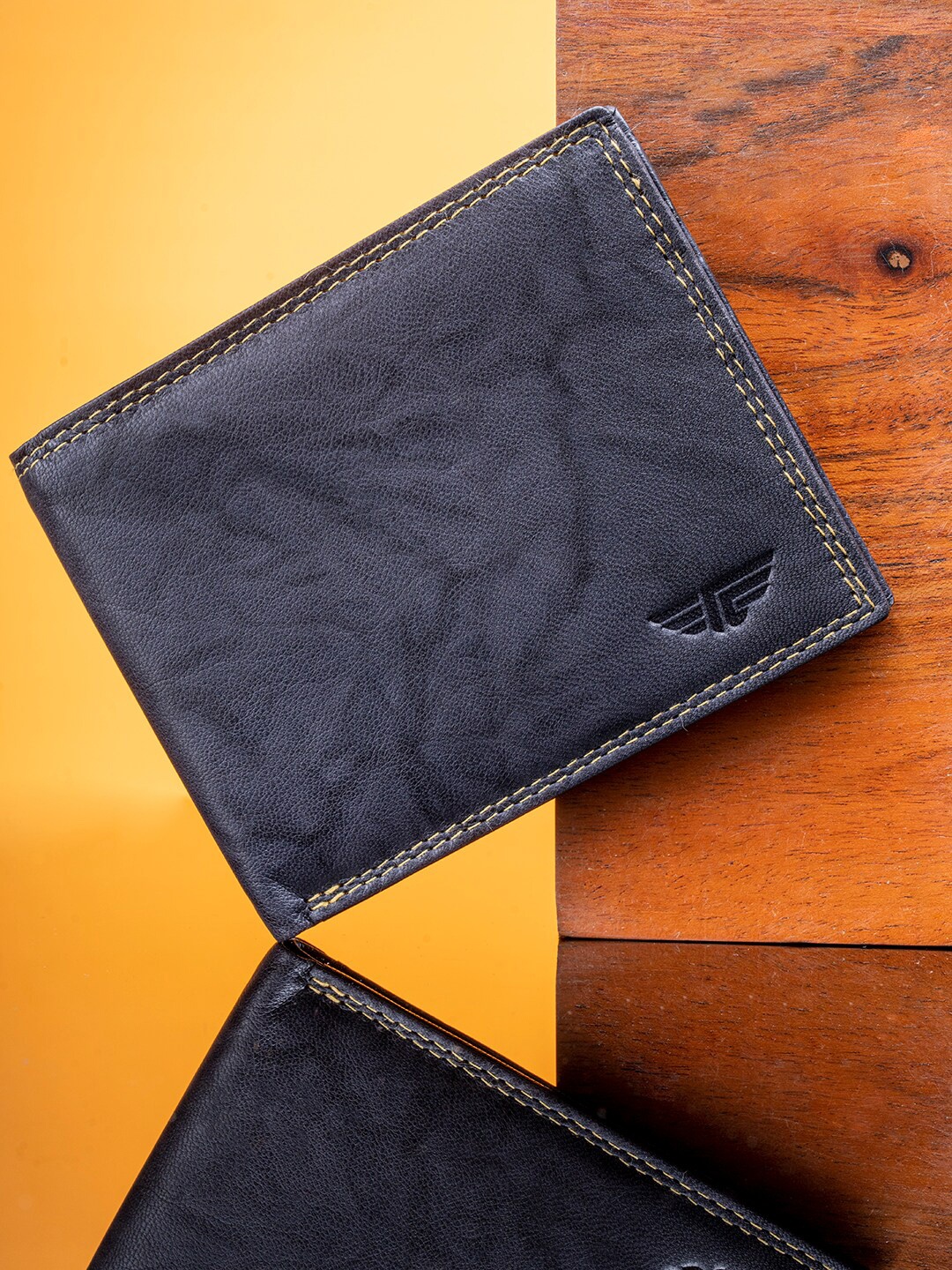 

Red Tape Men Abstract Printed Leather Two Fold Wallet, Navy blue