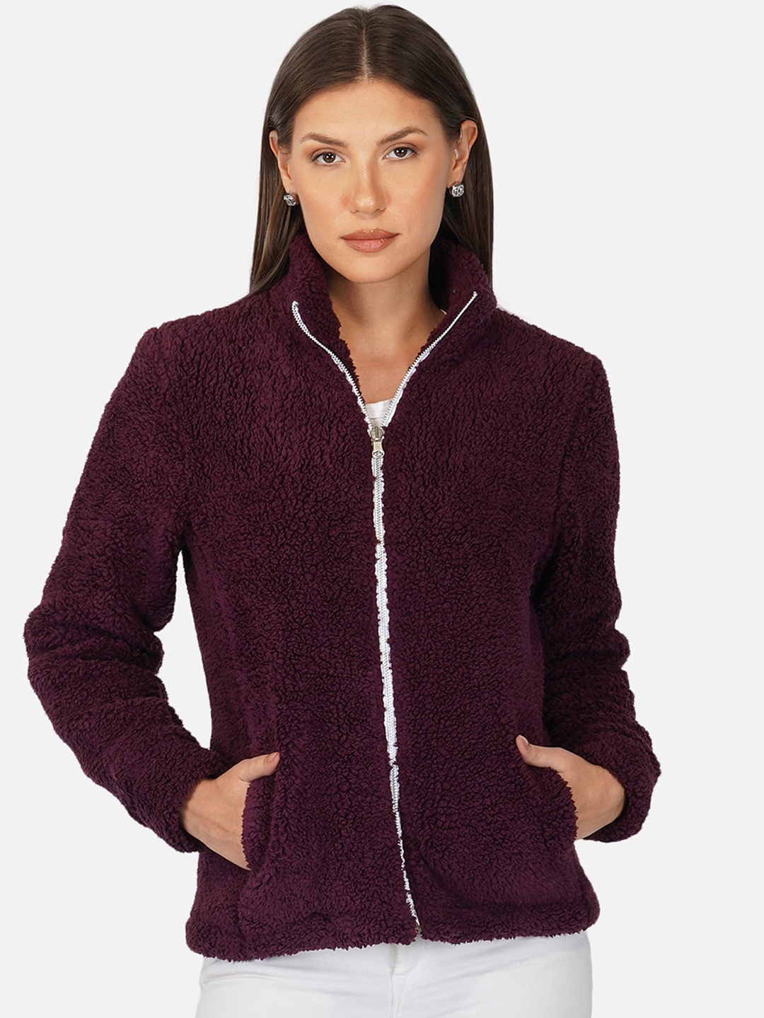

PURYS Women Fleece Tailored Jacket, Purple