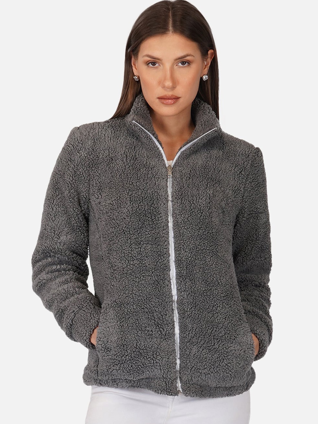 

PURYS Women Fleece Tailored Jacket, Grey