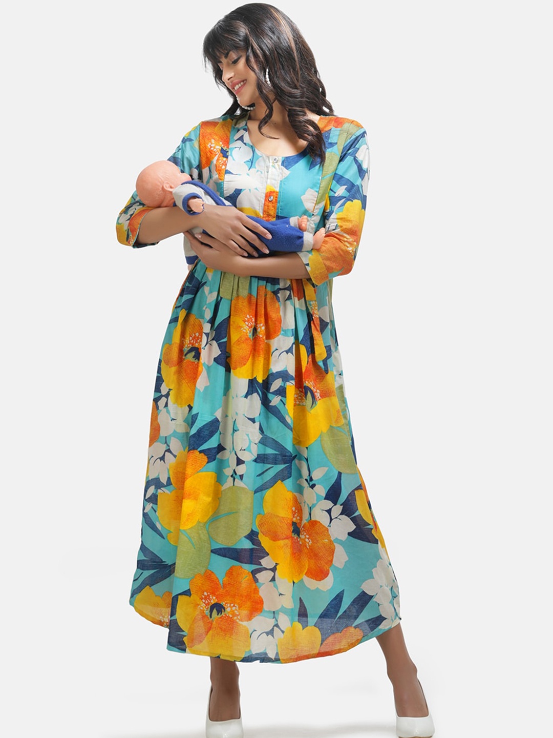 

KOI SLEEPWEAR Cotton Floral Maternity Midi Dress, White