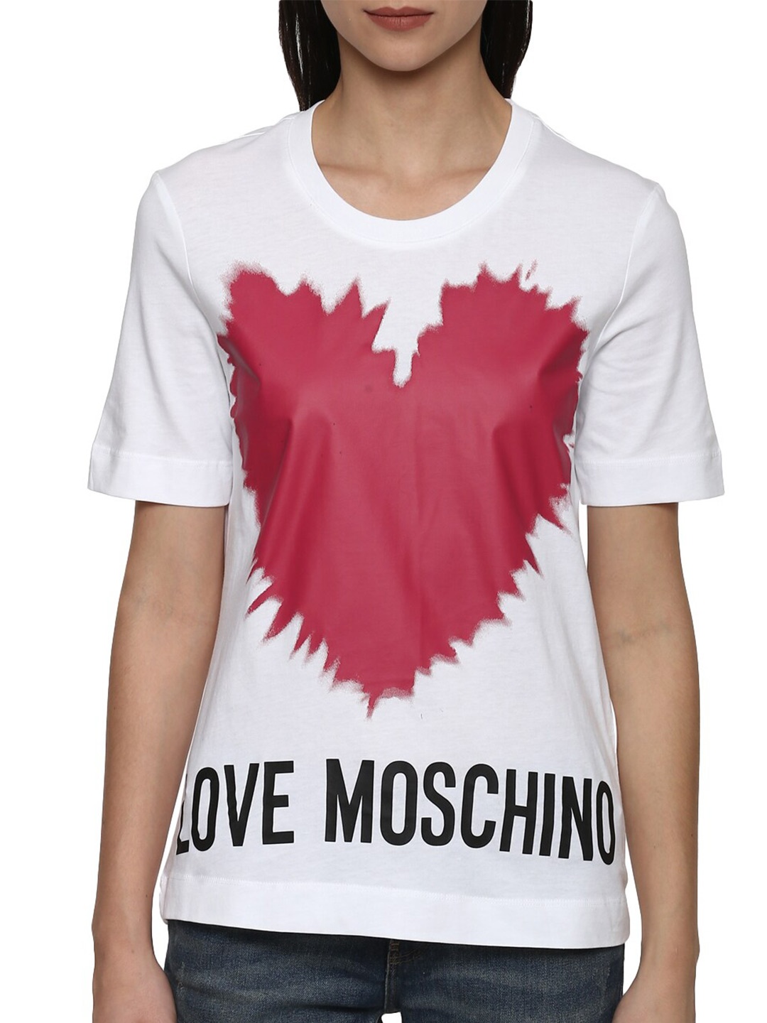 

LOVE MOSCHINO Women Typography Printed Cotton T-shirt, White