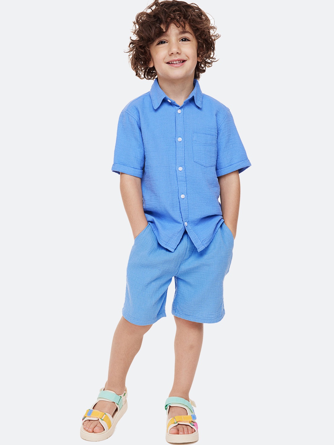 

H&M Boys Crinkled Cotton Shorts, Blue