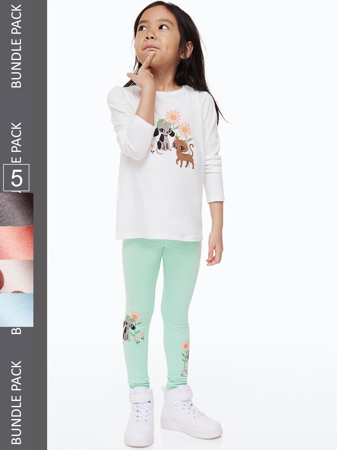 

H&M Girls 5-Pack Cotton Leggings, Blue