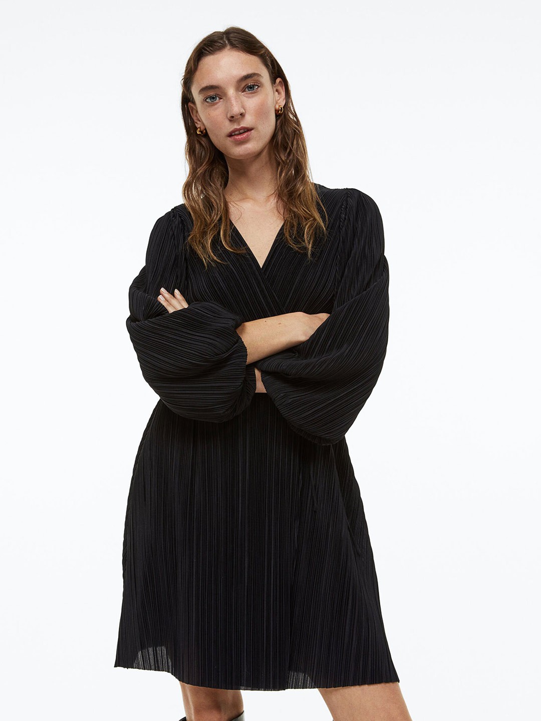

H&M Women Pleated Wrapover Dress, Black