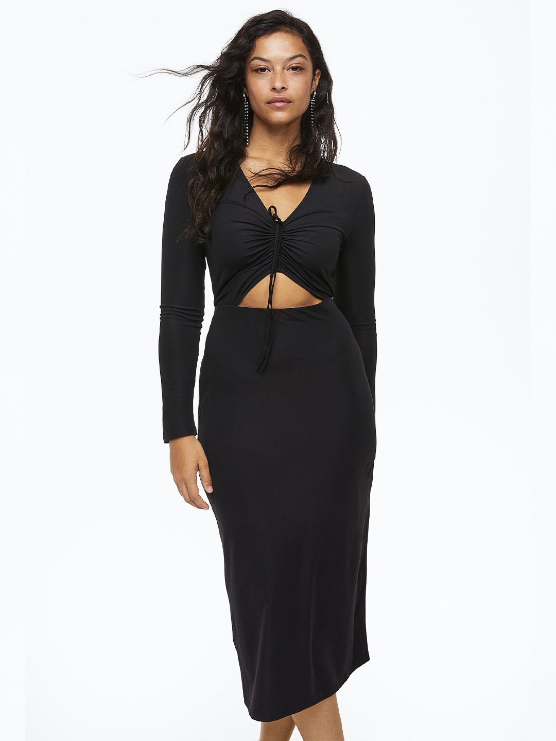 

H&M Women Drawstring-Detail Bodycon Dress, Black
