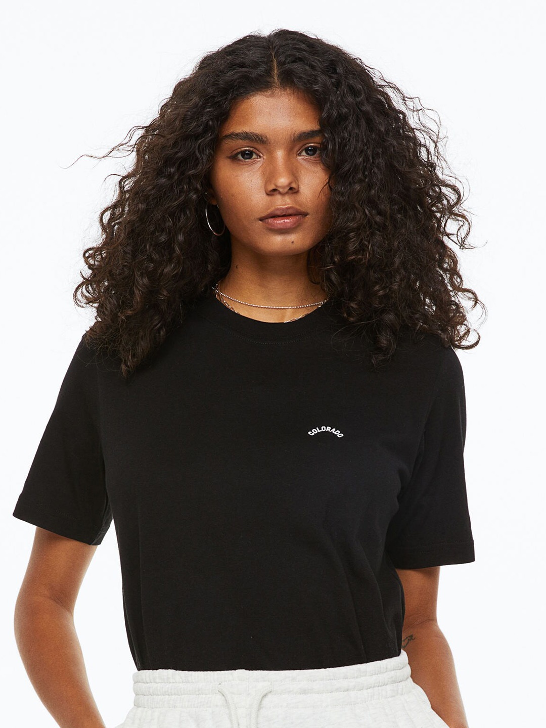 

H&M Women Printed T-Shirt, Black