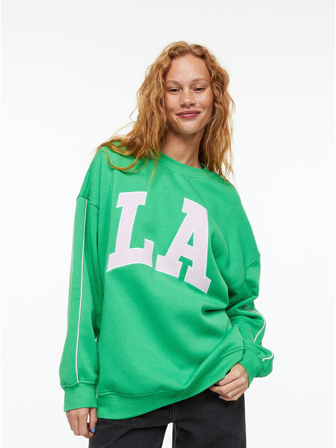H&M Women Oversized Motif-Detail Sweatshirt, Green