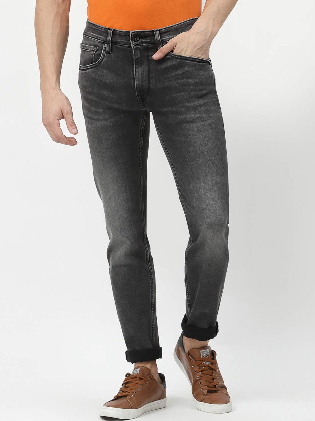 

Pepe Jeans Men Tapered Fit Low-Rise Heavy Fade Stretchable Jeans, Black