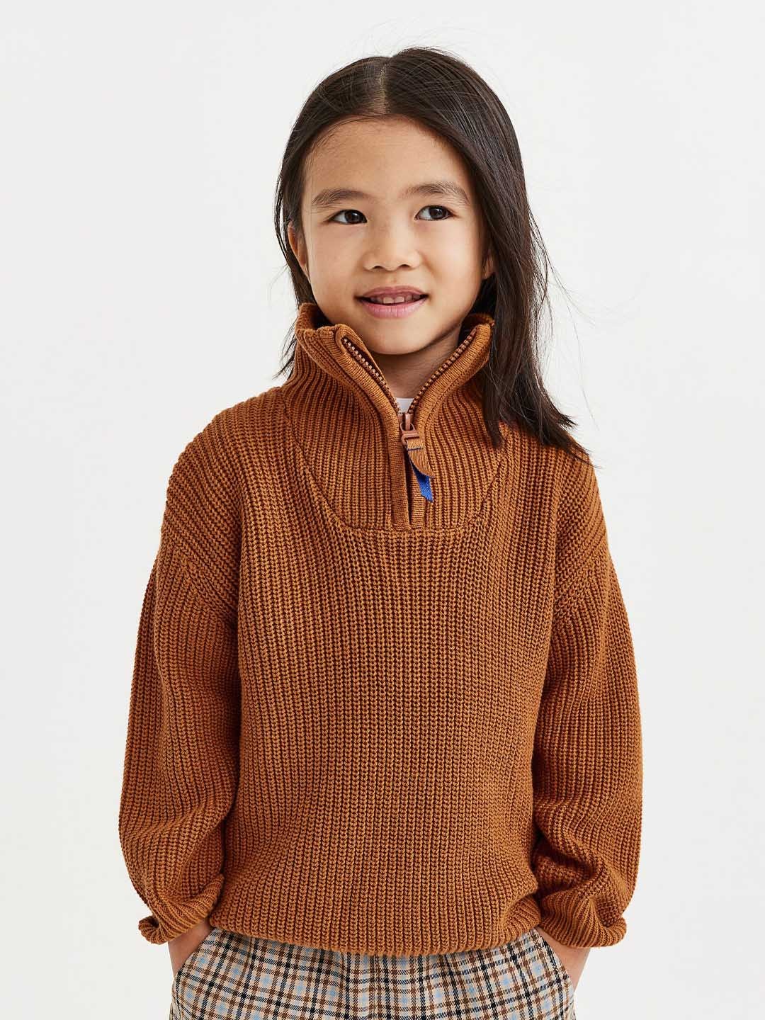 

H&M Boys Zip-Top Knitted Jumper, Brown