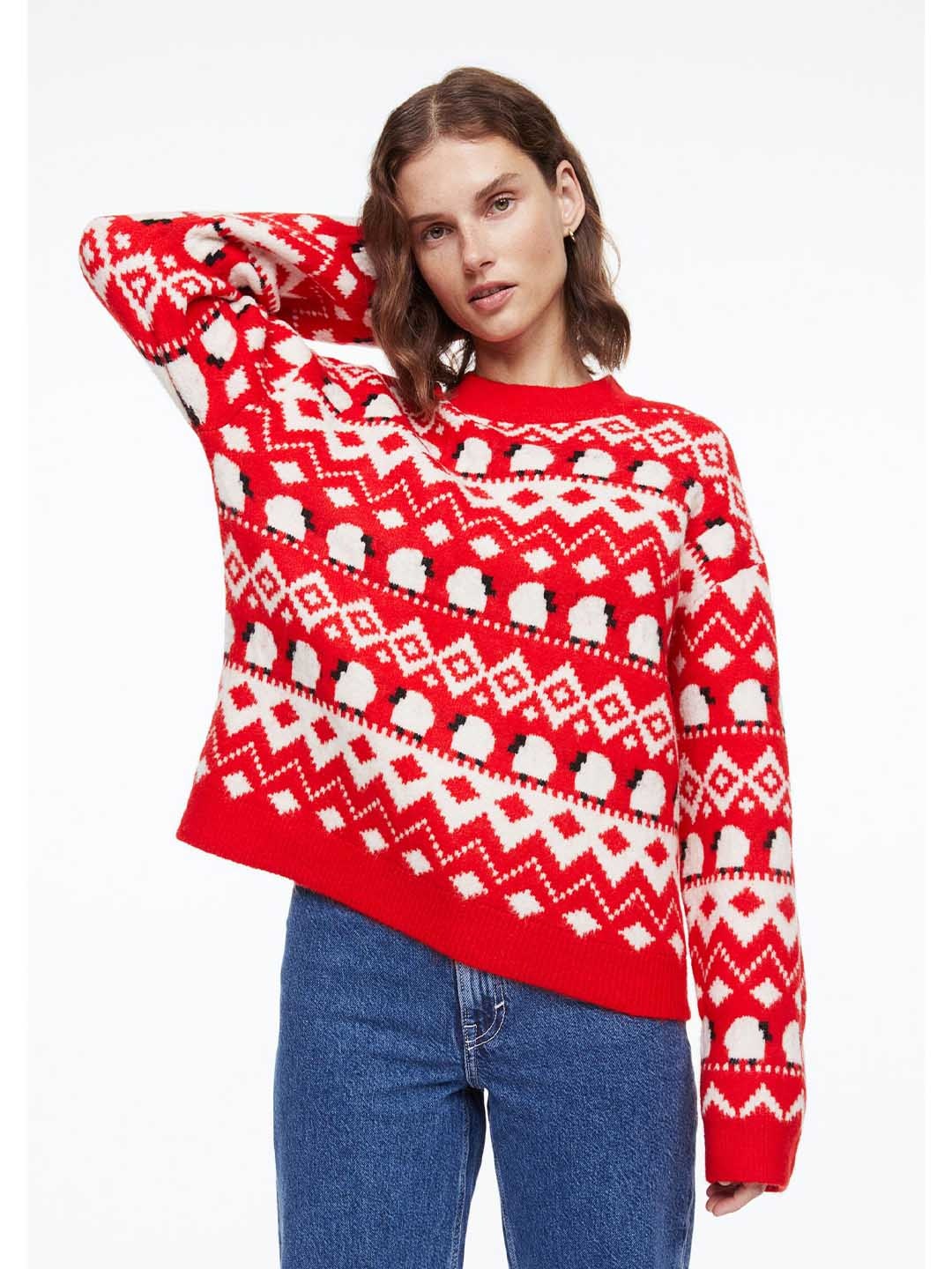 

H&M Women Jacquard-Knit Jumper, Red