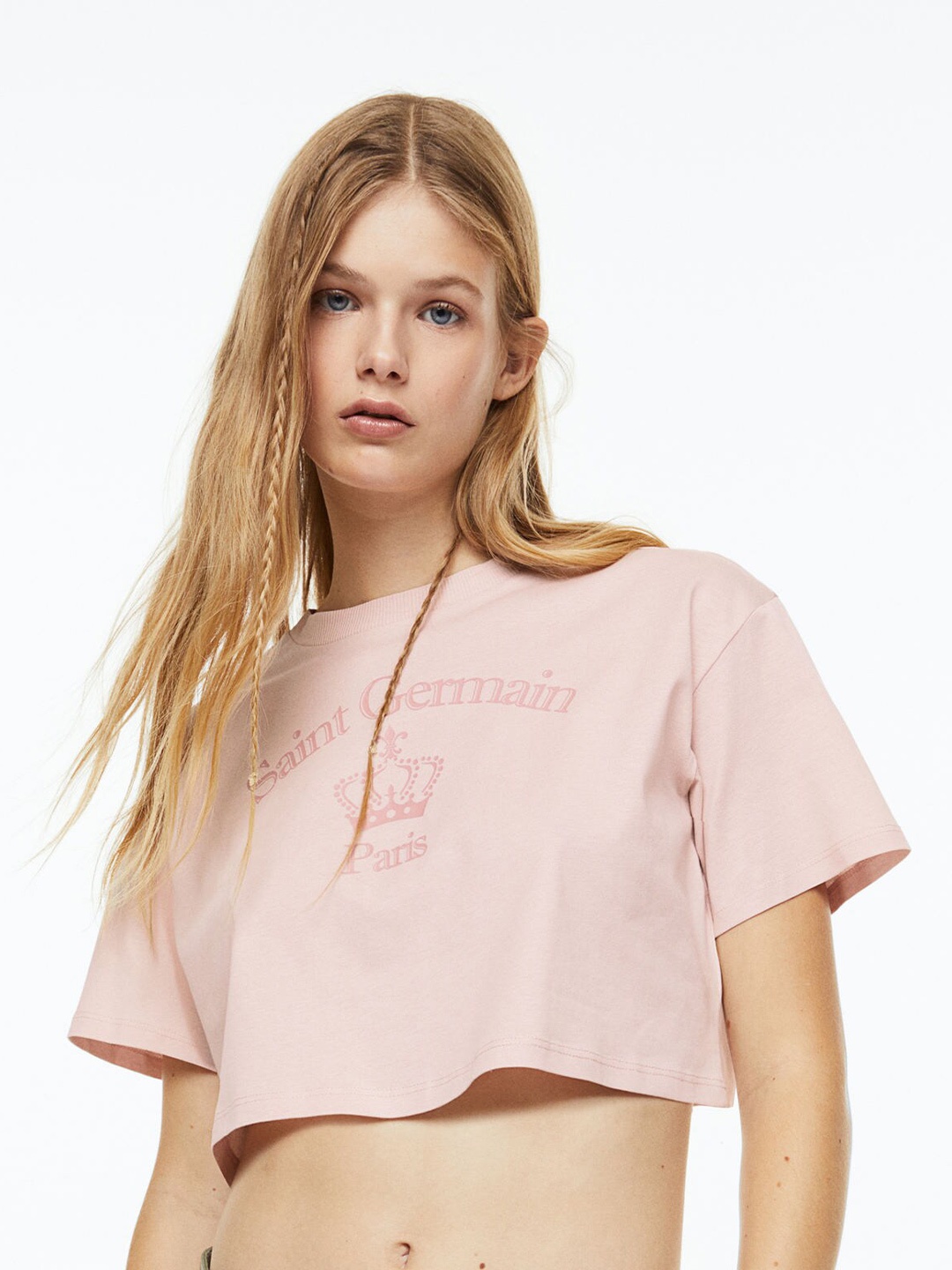 

H&M Women Cropped Printed Top, Pink