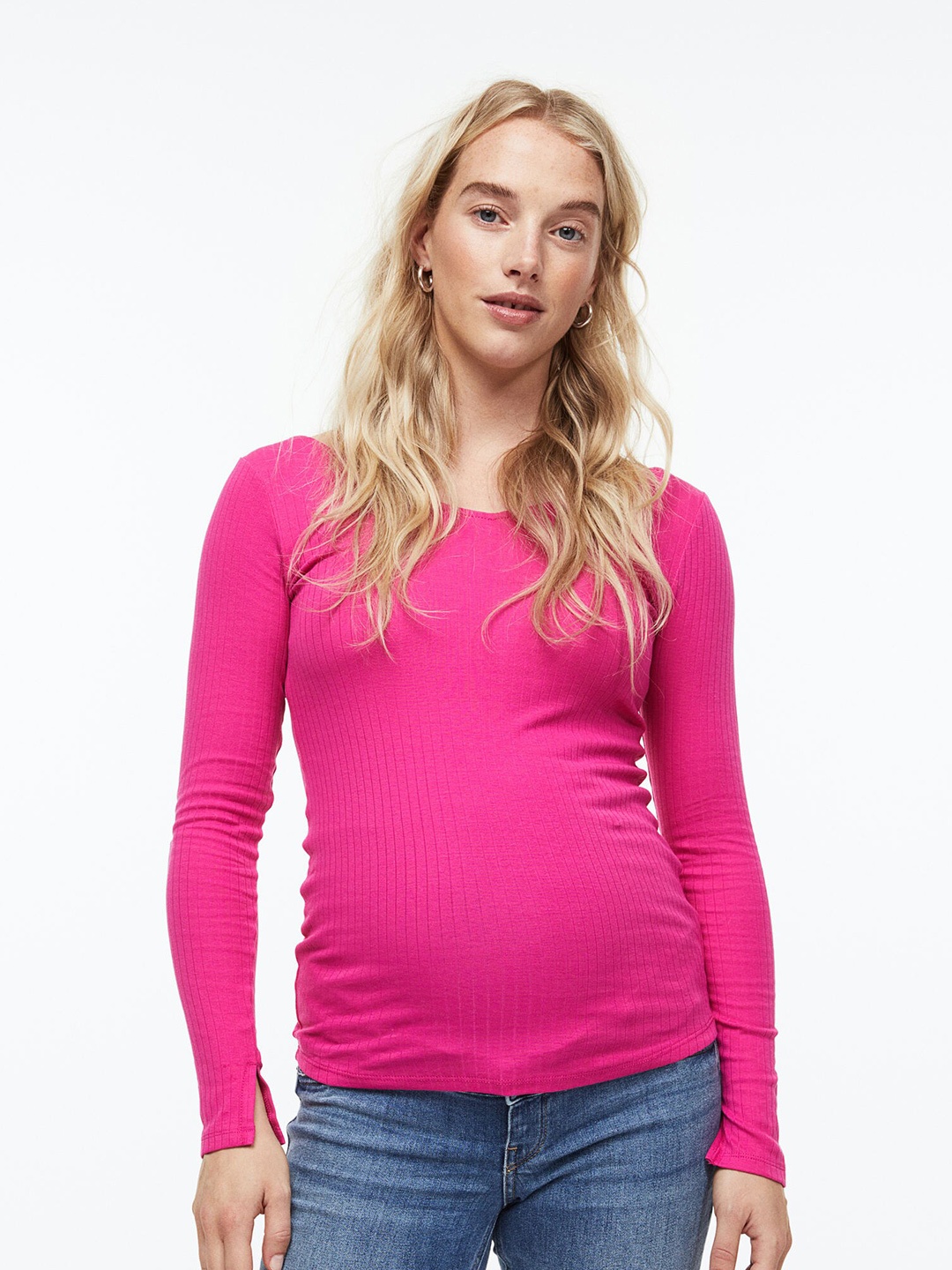 

H&M Mama Long-Sleeved Ribbed Top, Pink
