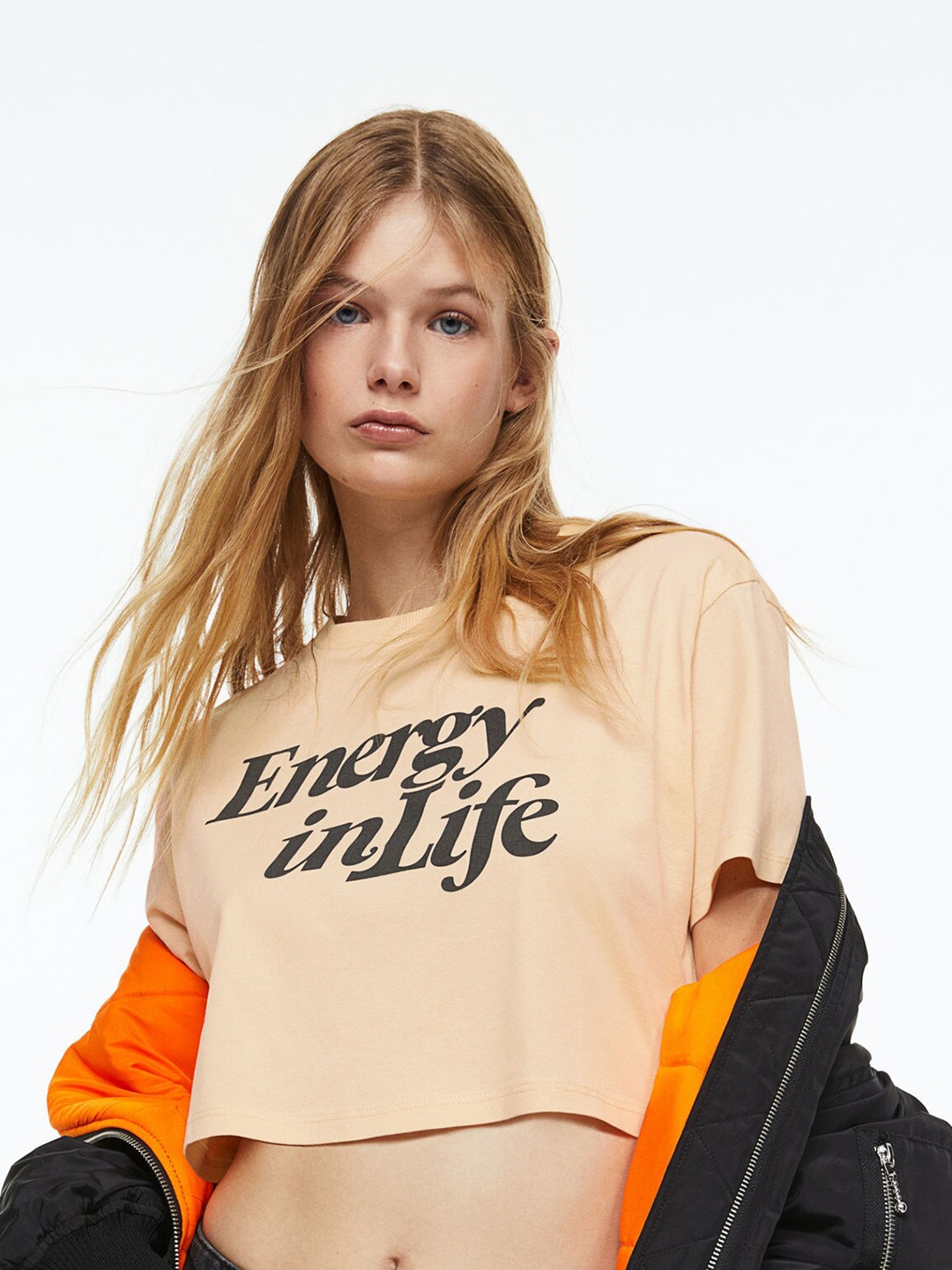 

H&M Women Cropped Printed Top, Yellow