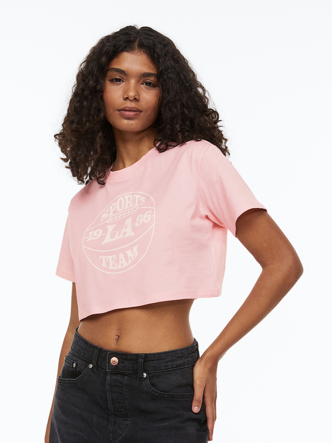 

H&M Women Cropped Printed Top, Pink