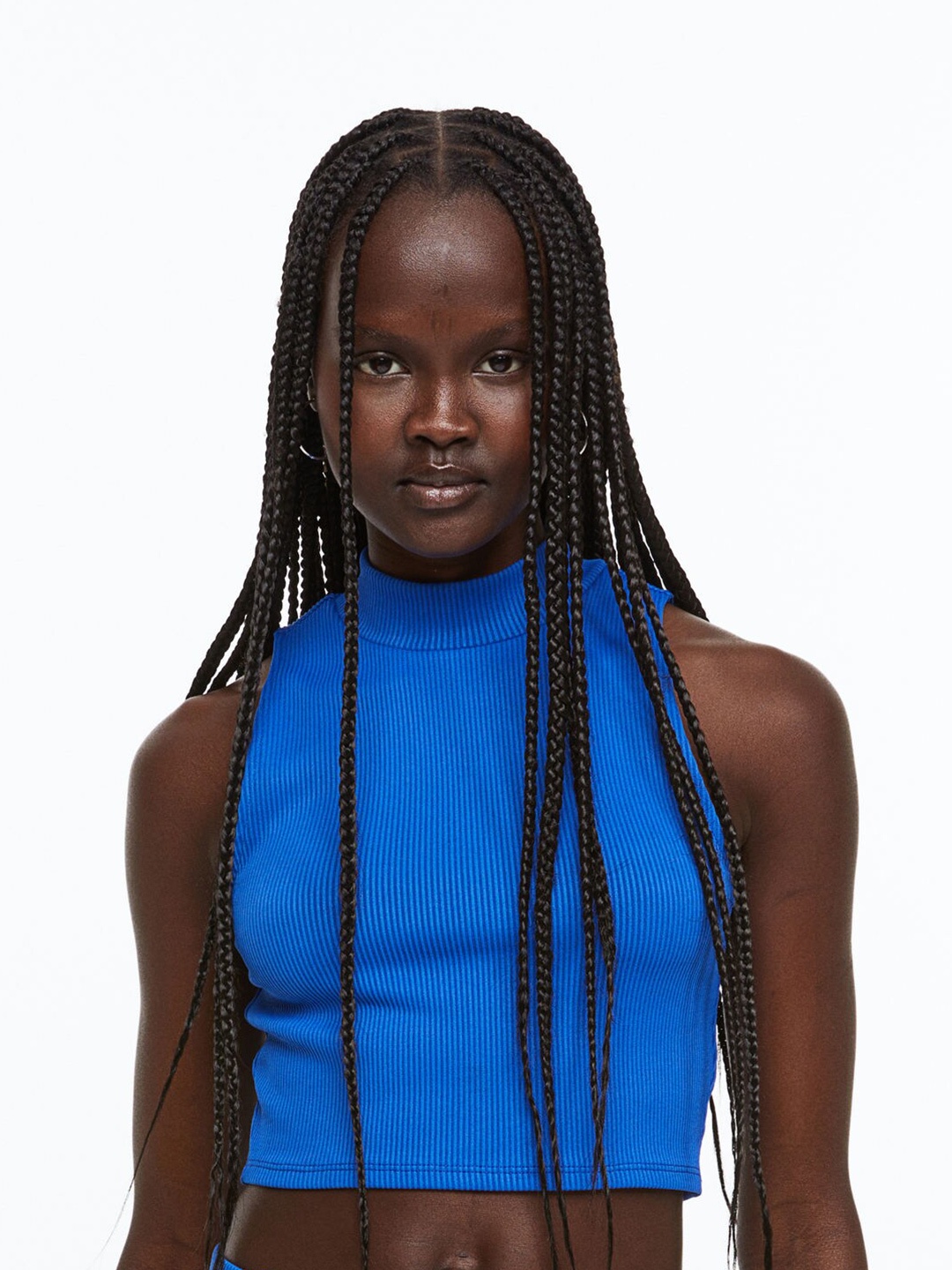 

H&M Women Ribbed Cropped Top, Blue