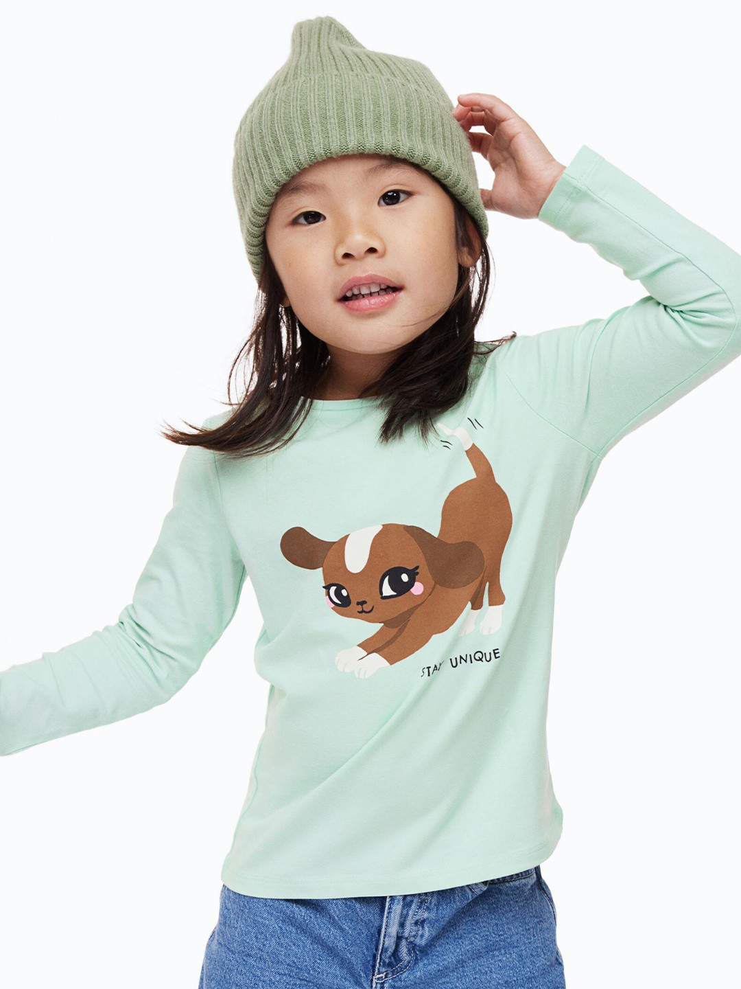 

H&M Girls Printed Jersey Top, Sea green