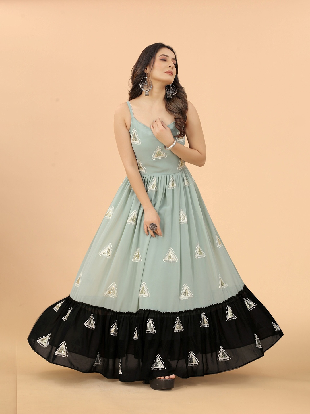 

Vaidehi Fashion Embellished Georgette Maxi Dress, Black