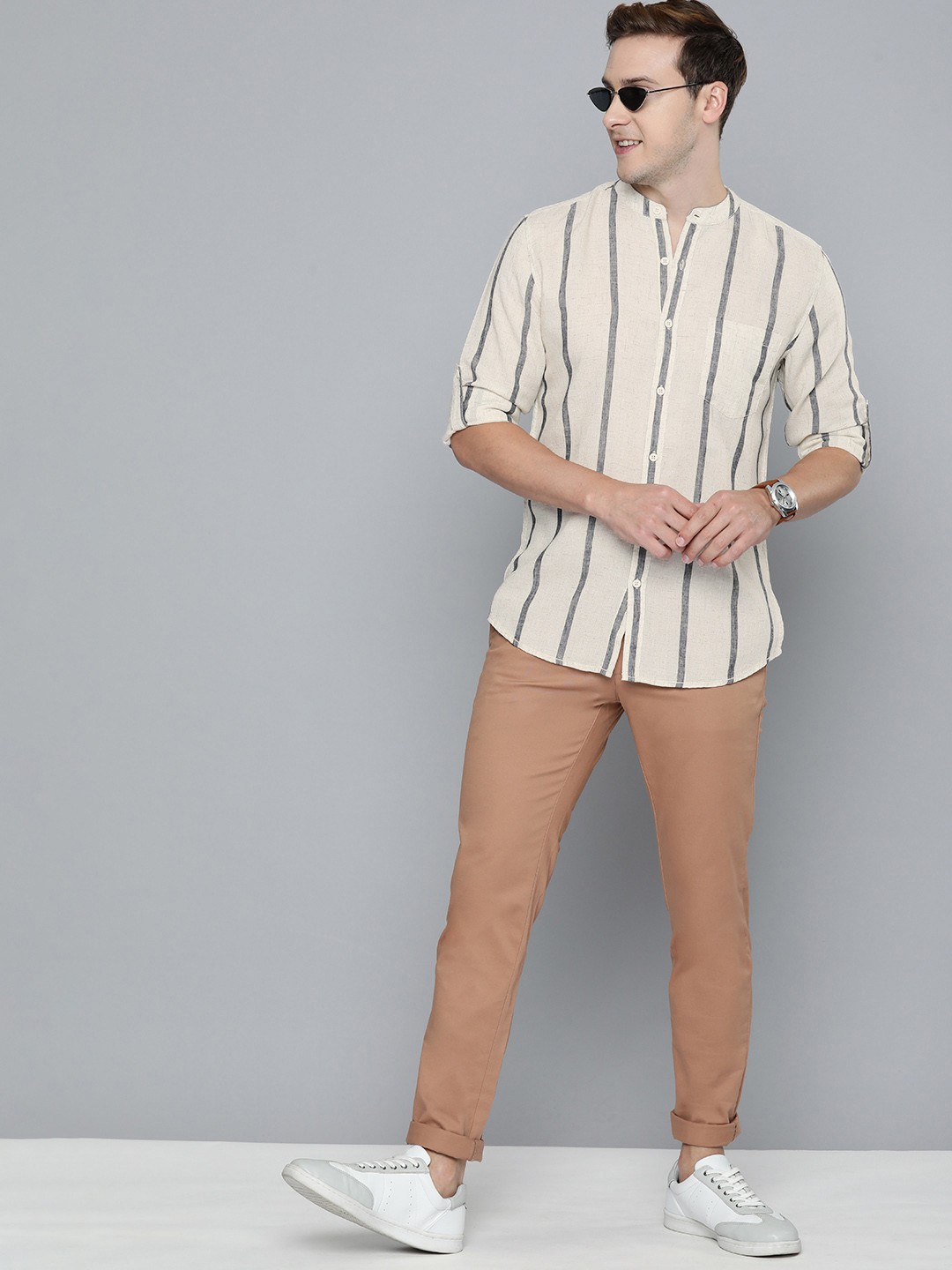 

HERE&NOW Slim Fit Striped Casual Shirt, Beige