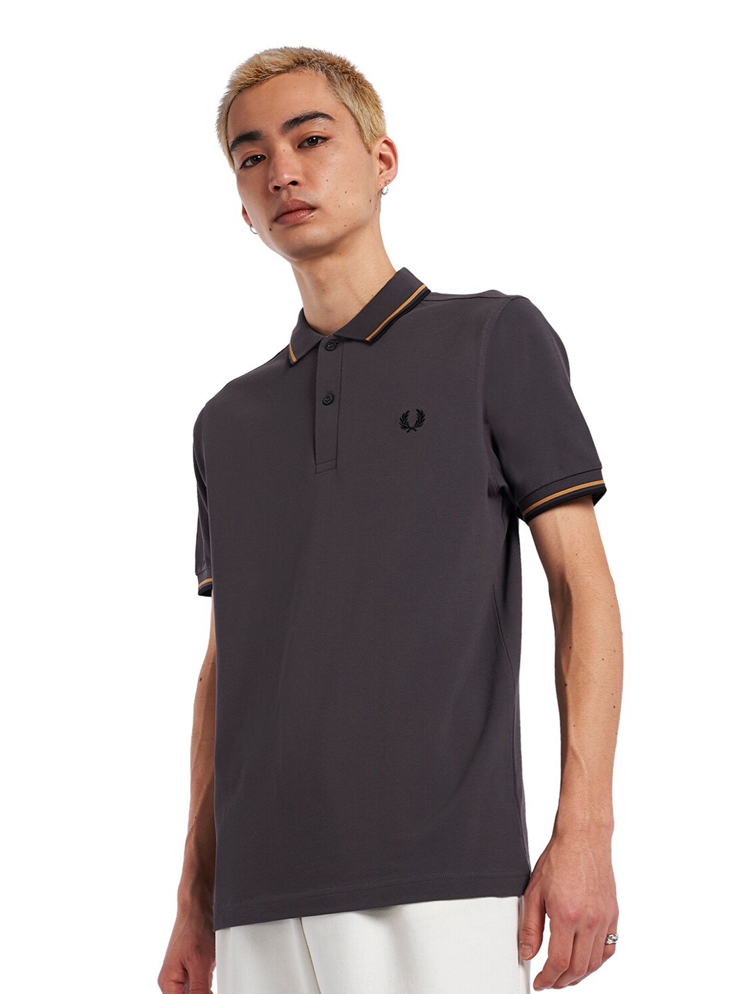 

Fred Perry Men Polo Collar Pure Cotton T-shirt, Grey